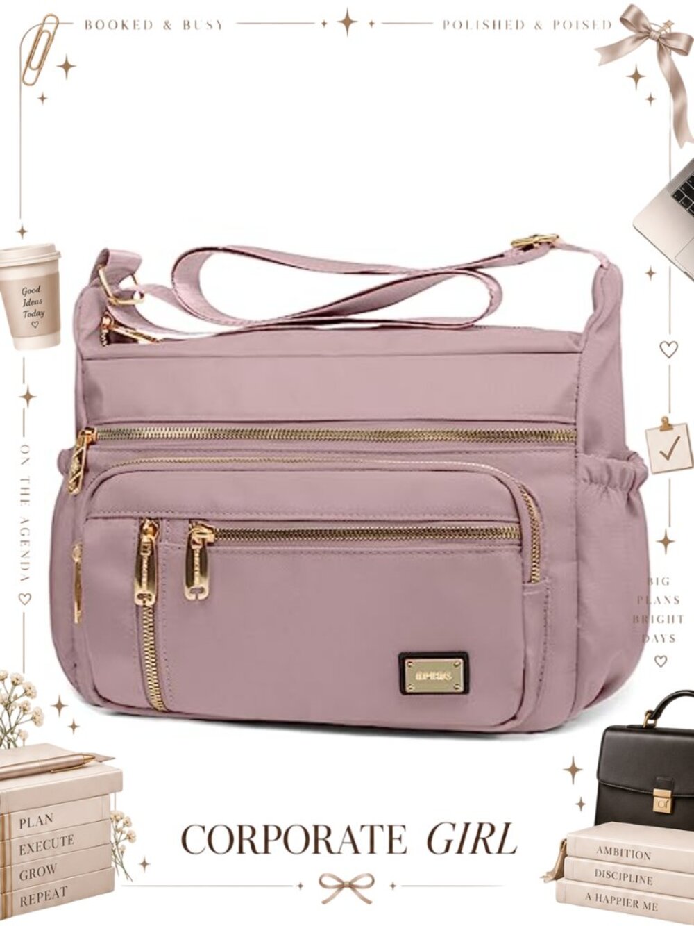 Nylon Crossbody Bag Waterproof Multi-Pocket Adjustable Strap